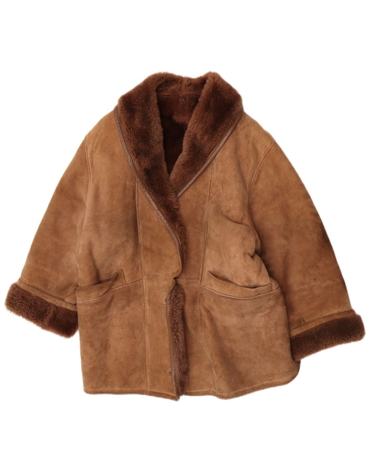 Jaqueta feminina vintage de shearling de grandes dimensões EU 40 Shearling marrom médio