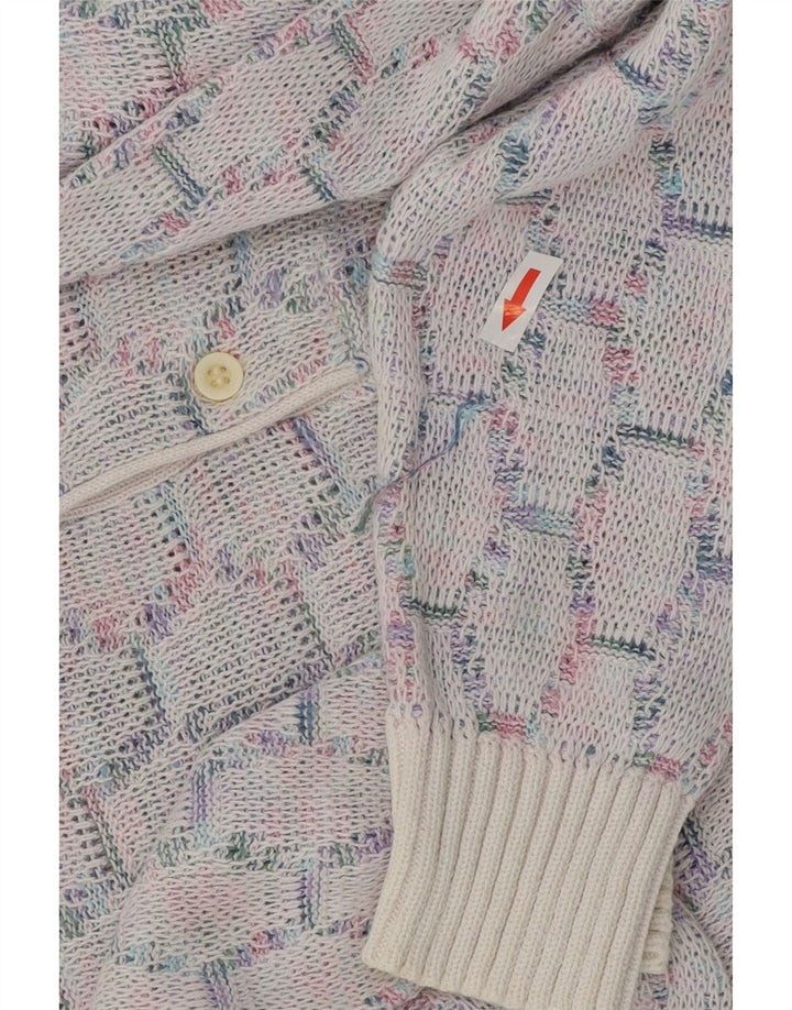 Suéter masculino VINTAGE com gola polo e azul médio geométrico