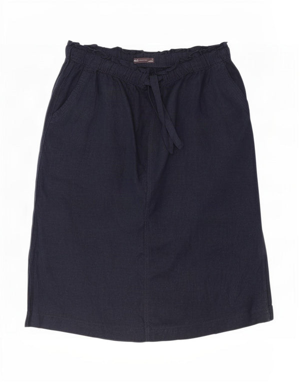 Saia midi feminina Marks & Spencer Reino Unido 18 XL W38 linho azul marinho