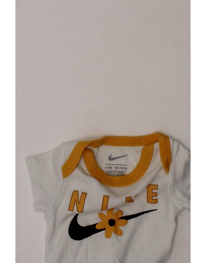 NIKE Baby Girls Graphic Bodysuit 0-3 Months White Floral Cotton Vintage Nike and Second-Hand Nike from Messina Hembry 