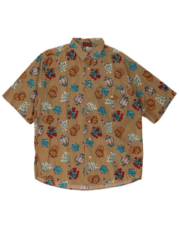 GB.PEDRINI Camisa masculina de manga curta tamanho 41 grande marrom floral