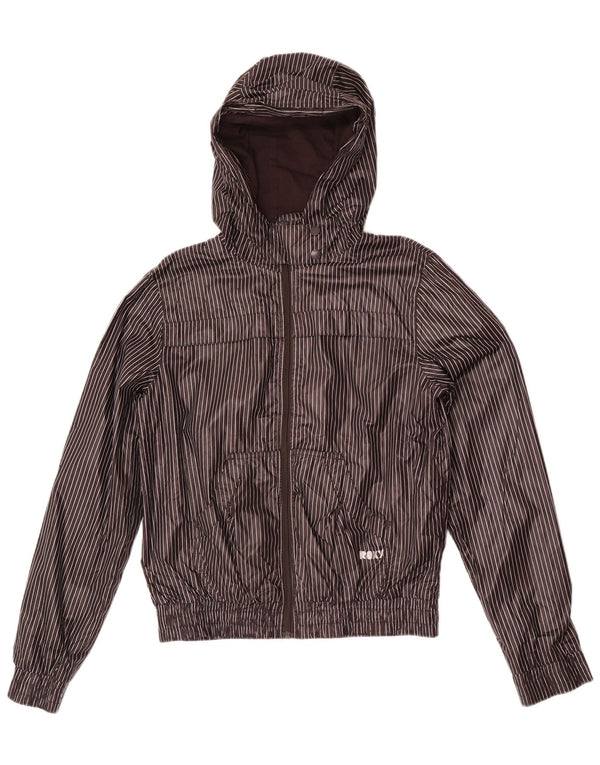 Roxy Womens Hooded Tracksuit Top Jacket UK 18 XL Grey Pinstripe Polyester