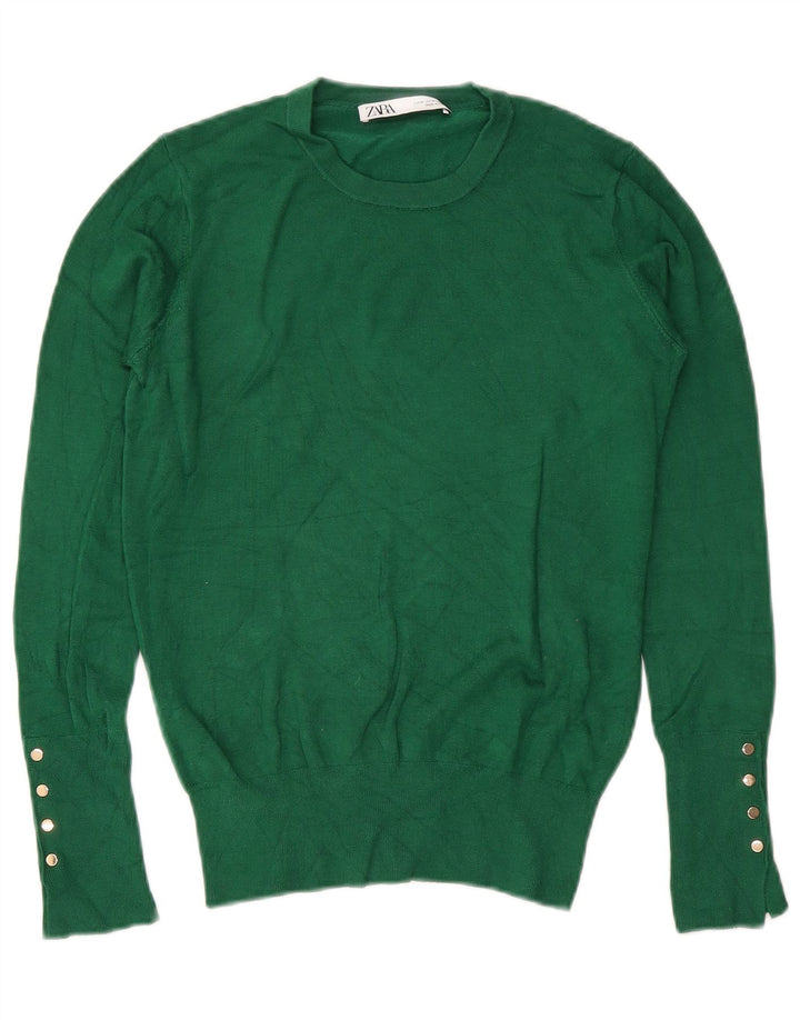 Suéter feminino Zara com gola redonda, Reino Unido 12 verde médio