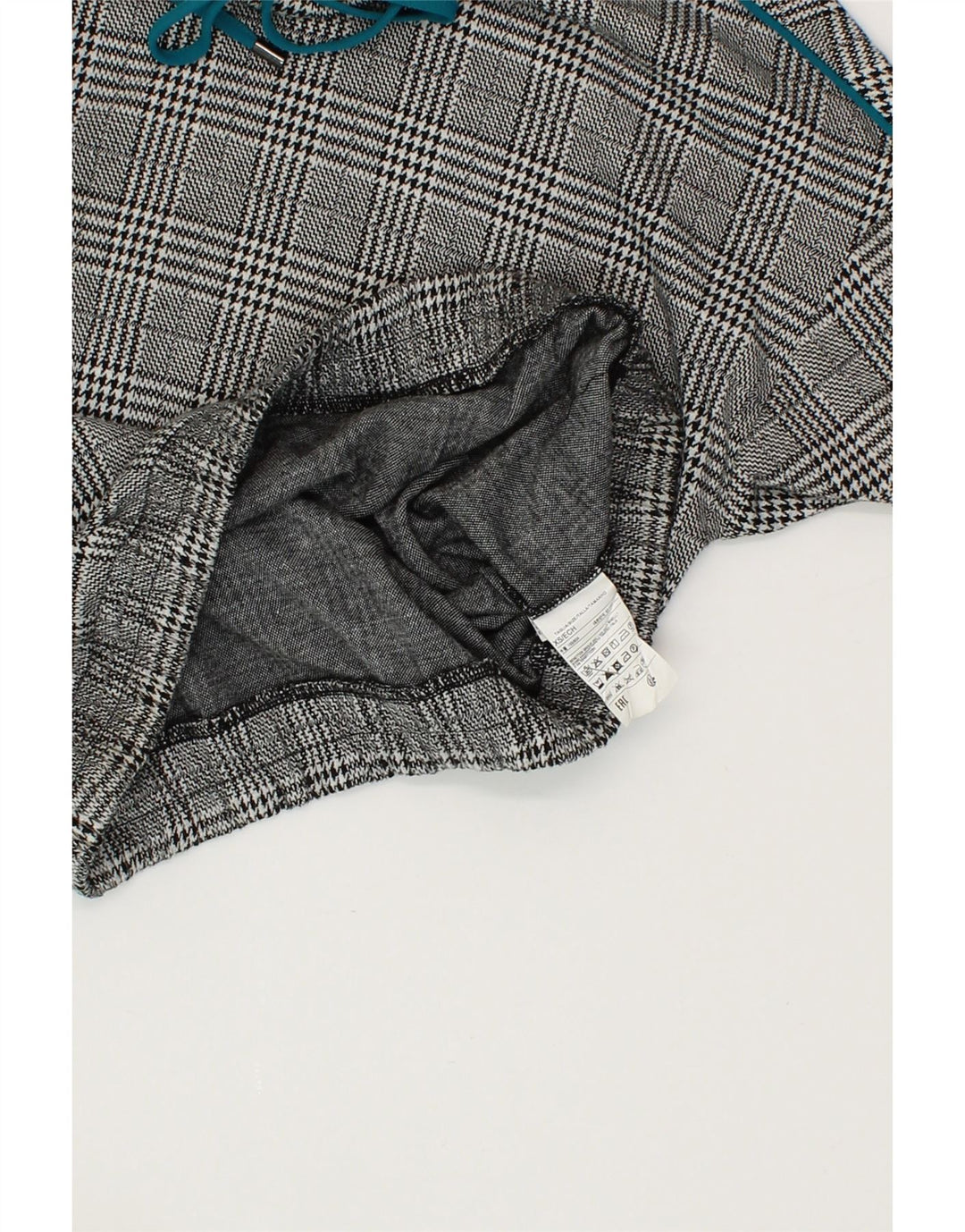 BENETTON Womens Crop Oversized Hoodie Jumper UK 6 XS Grey Houndstooth Vintage Benetton and Second-Hand Benetton from Messina Hembry 
