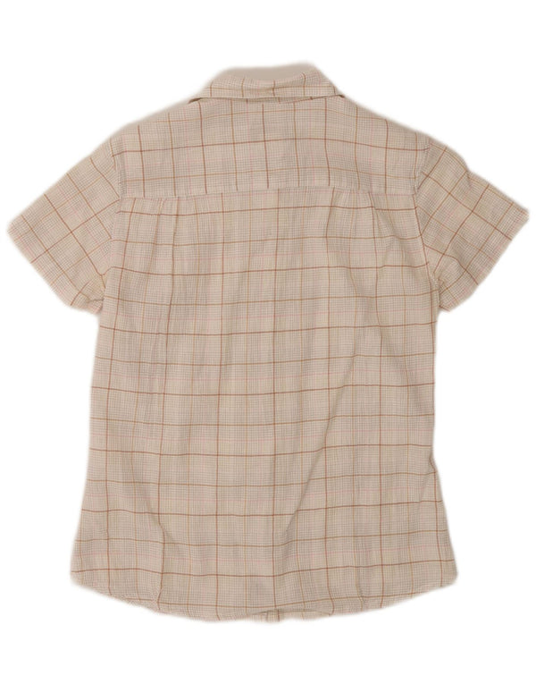 Patagonia Camisa feminina de manga curta Classic Fit US 4 pequena xadrez bege