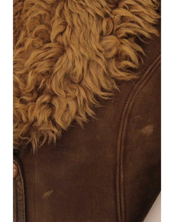 Casaco feminino vintage de 3 botões Shearling UK 14 Marrom médio