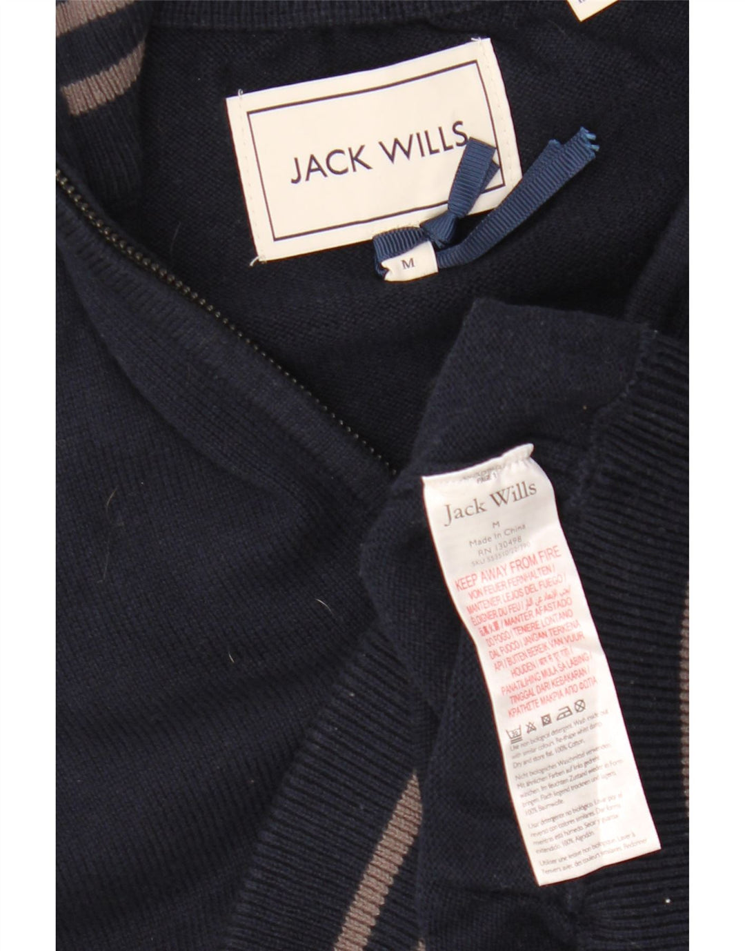 Suéter masculino JACK WILLS com zíper e gola alta de algodão azul marinho médio