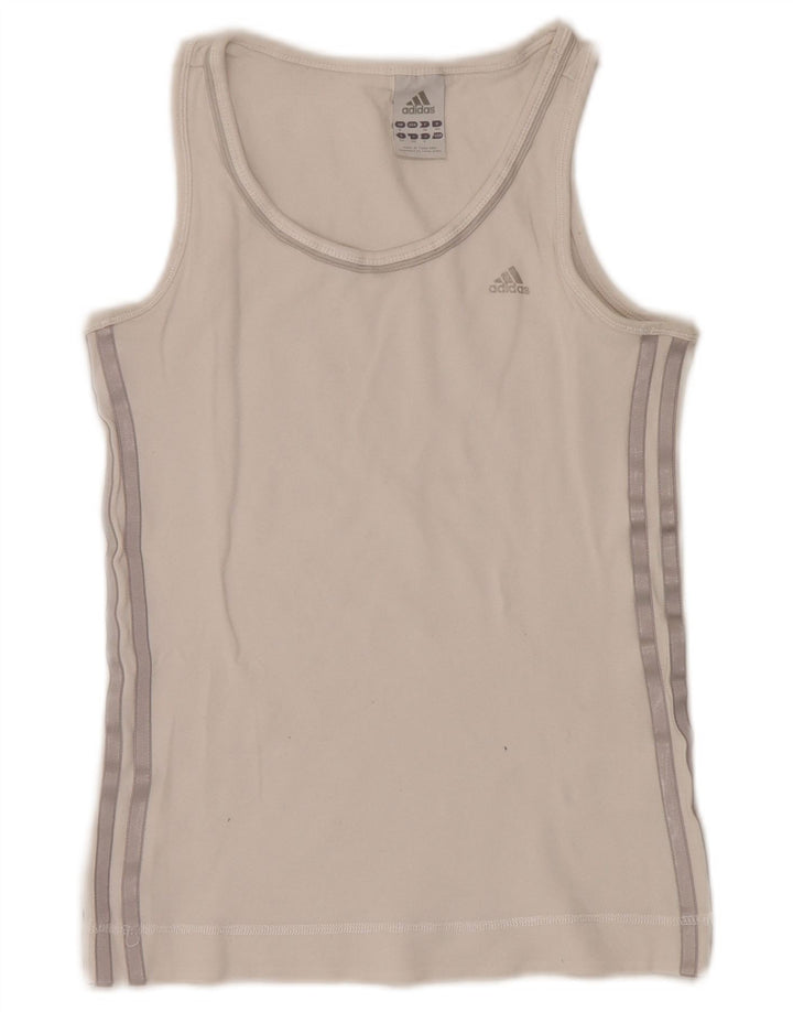 Adidas Womens Vest Top UK 8 Pequeno Algodão Branco