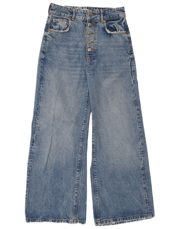 Zara Jeans feminino cintura alta com perna larga EU 36 XS W26 L28 algodão azul