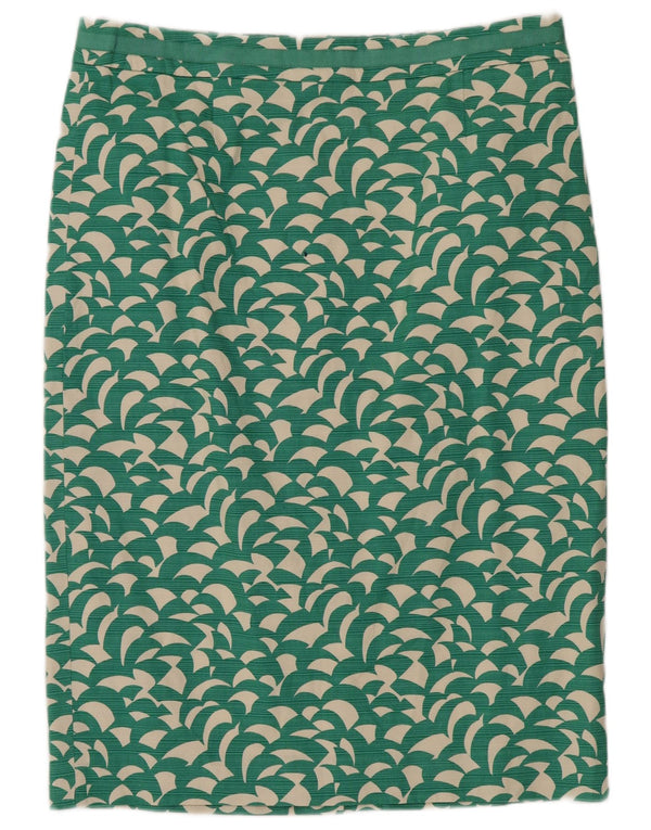 Boden Saia feminina com padrão abstrato reto Reino Unido 14 grande W32 algodão verde
