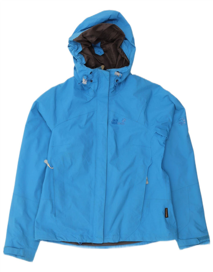 Jaqueta de chuva feminina com capuz Jack Wolfskin UK 10 pequena azul poliamida