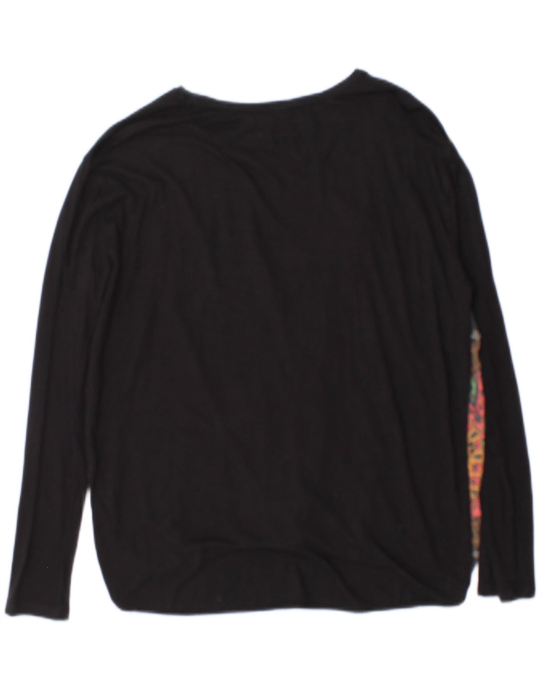 Top feminino Desigual manga comprida UK 14 médio preto floral viscose