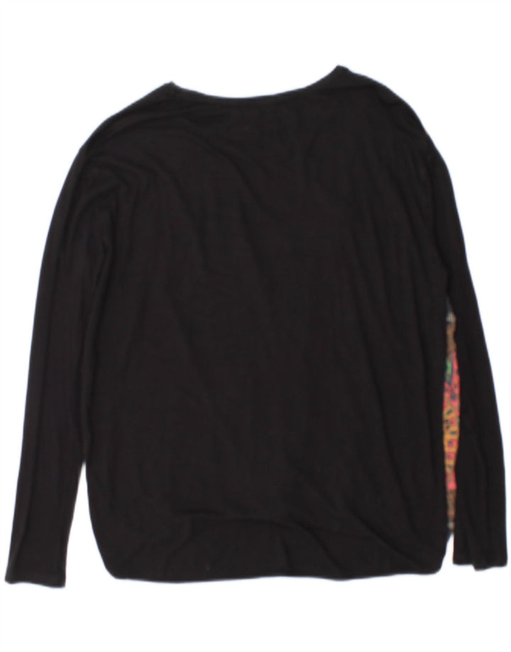 Top feminino Desigual manga comprida UK 14 médio preto floral viscose