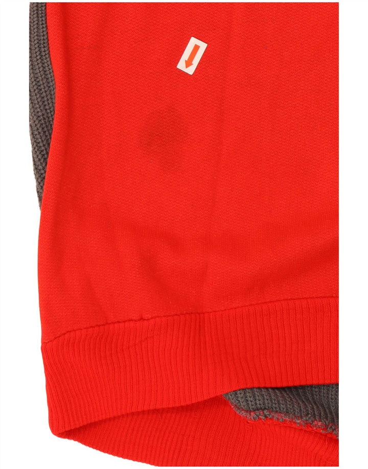 Suéter masculino VINTAGE com gola com botão e bloco colorido vermelho médio