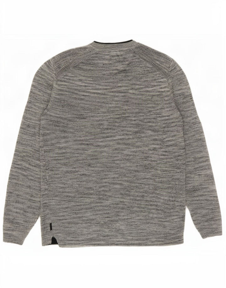 Suéter masculino Ted Baker com gola redonda, tamanho 3, linho manchado cinza médio