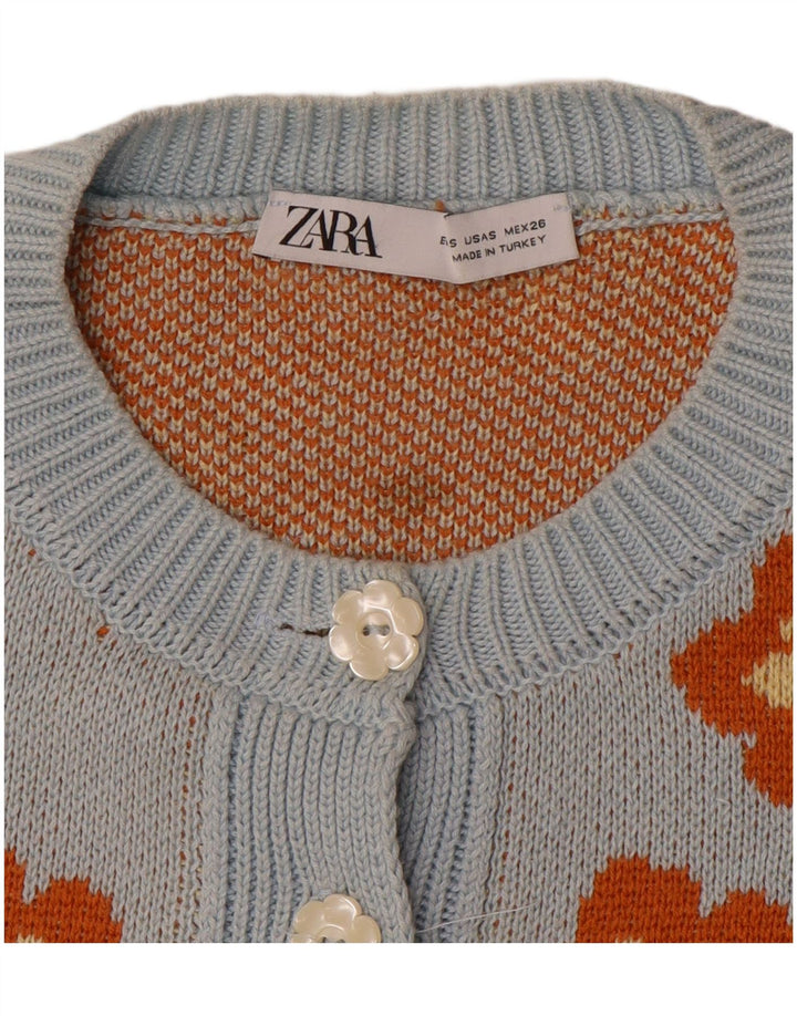 Suéter cardigã feminino grande Zara Reino Unido 10 pequeno azul floral