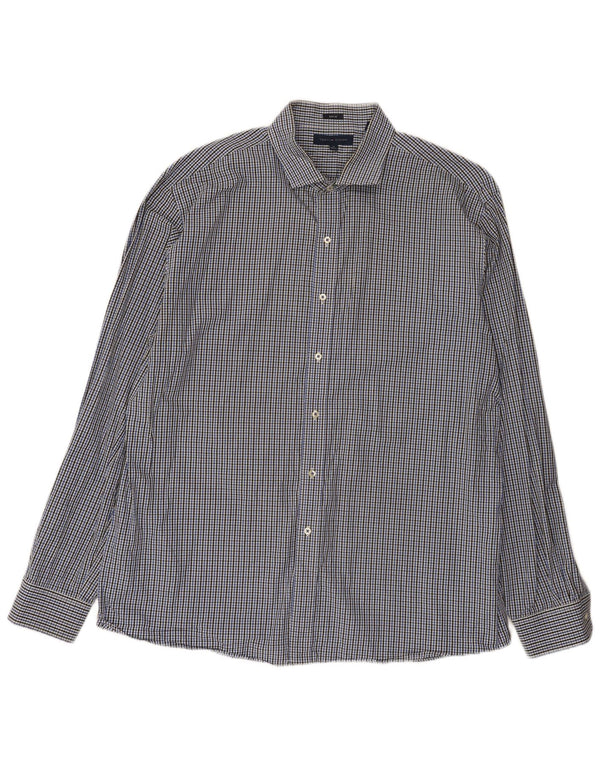 Camisa masculina Tommy Hilfiger Slim Fit tamanho 18 2XL algodão guingão azul