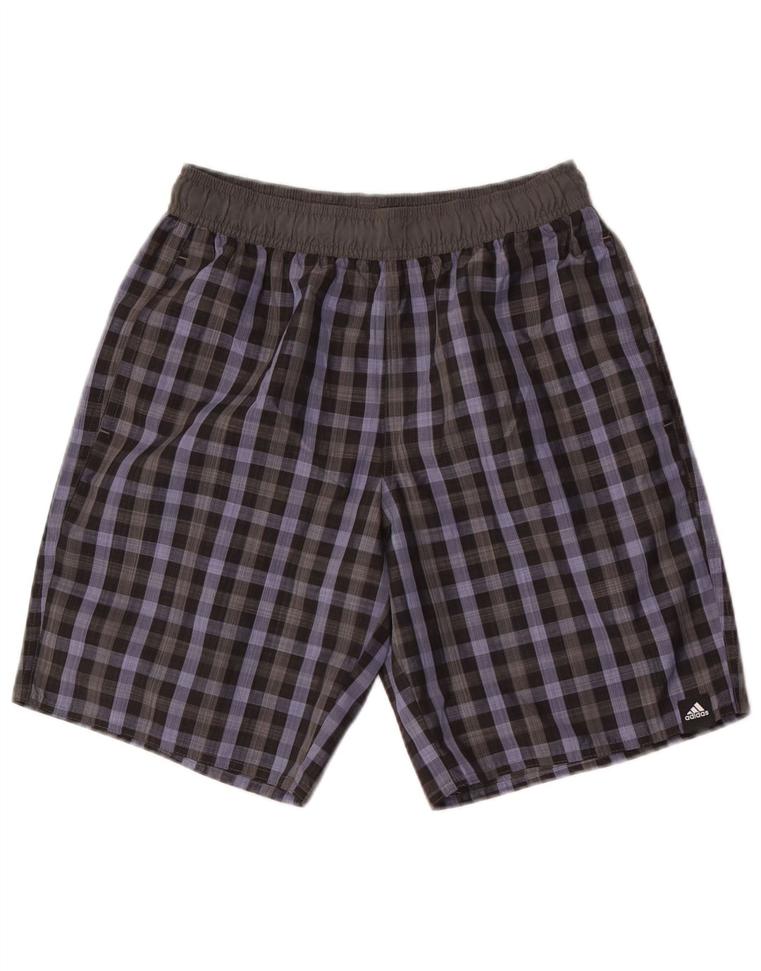 Shorts de natação masculino Adidas pequeno poliéster xadrez cinza