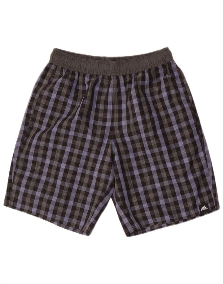 Shorts de natação masculino Adidas pequeno poliéster xadrez cinza