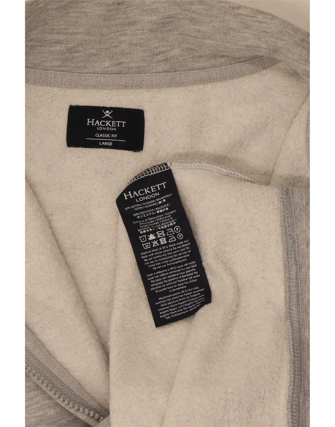 Hackett moletom masculino com zíper e gola clássica, moletom grande cinza manchado