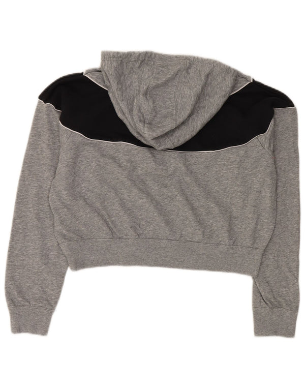 Suéter Nike feminino com capuz e gola com zíper UK 16 grande cinza colorido bloco de algodão