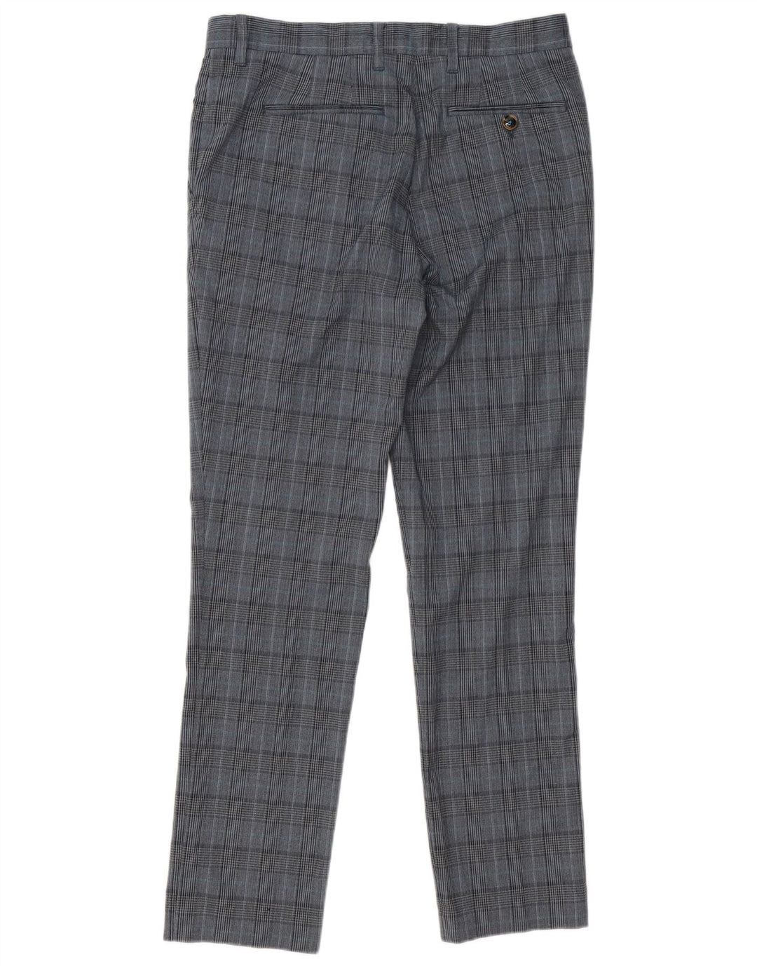 Calça masculina de terno slim Ted Baker W32 L31 poliéster xadrez cinza
