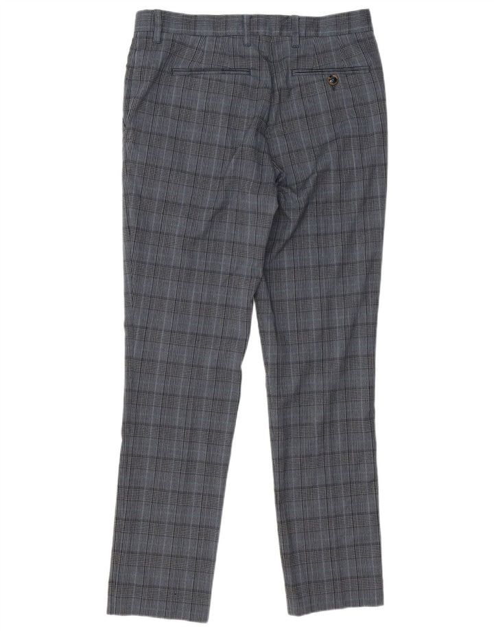 Calça masculina de terno slim Ted Baker W32 L31 poliéster xadrez cinza
