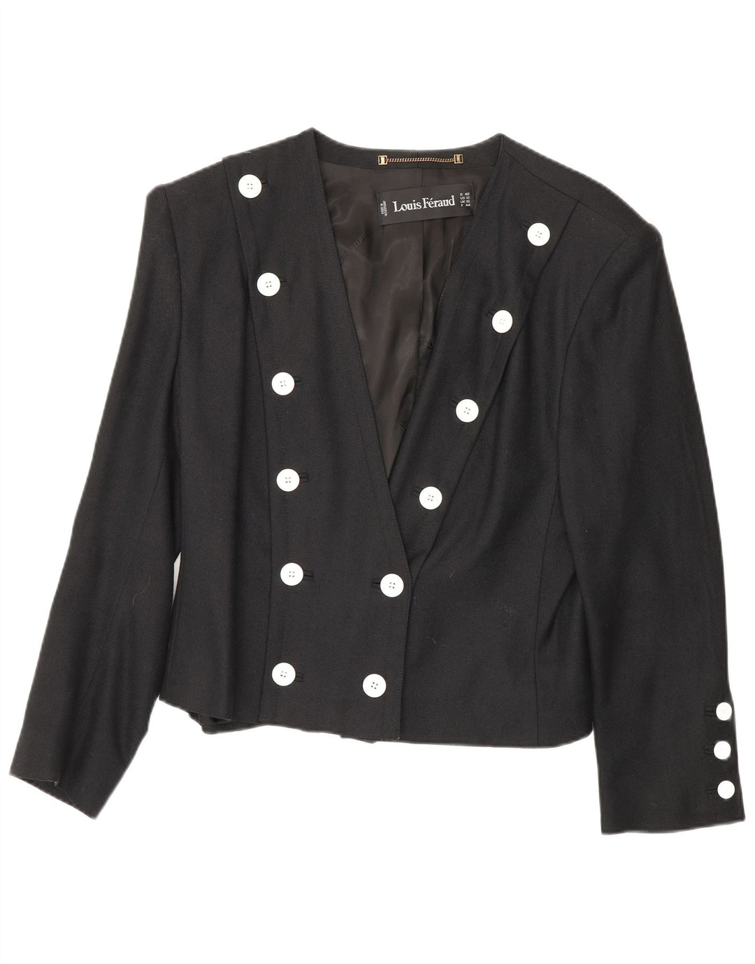 Jaqueta blazer feminina Louis Feraud com peito duplo Reino Unido 16 grande viscose preta