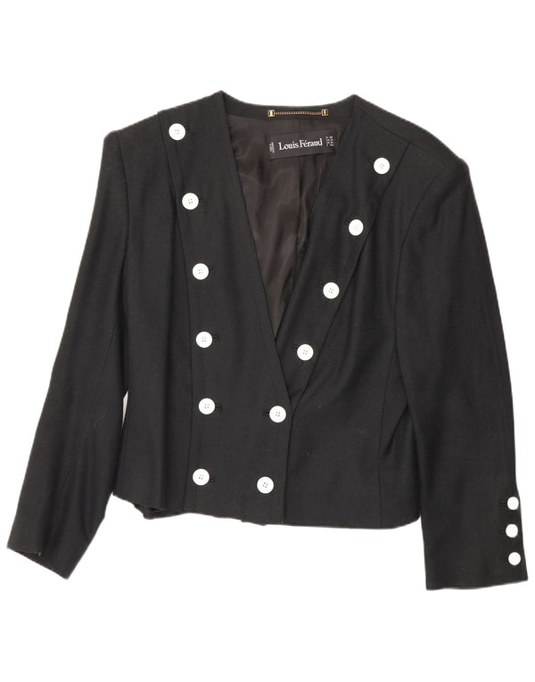 Jaqueta blazer feminina Louis Feraud com peito duplo Reino Unido 16 grande viscose preta