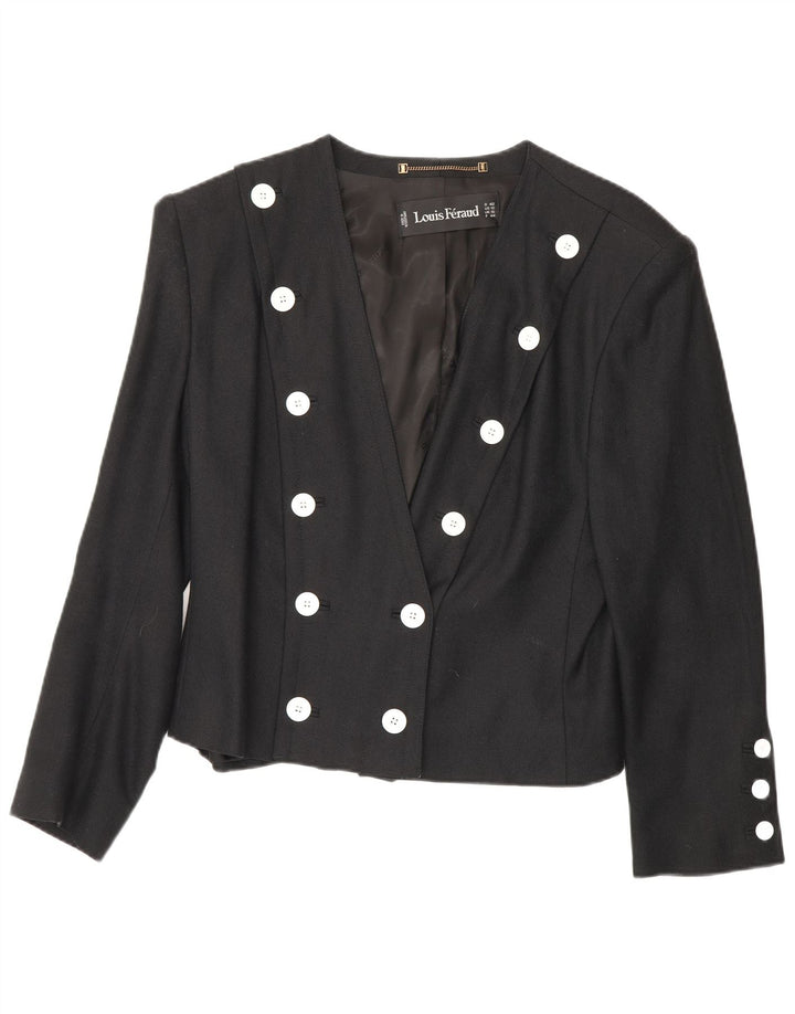 Jaqueta blazer feminina Louis Feraud com peito duplo Reino Unido 16 grande viscose preta