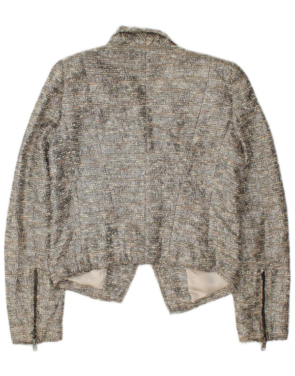Zara Womens Open Bolero Jacket UK 6 XS cinza algodão manchado