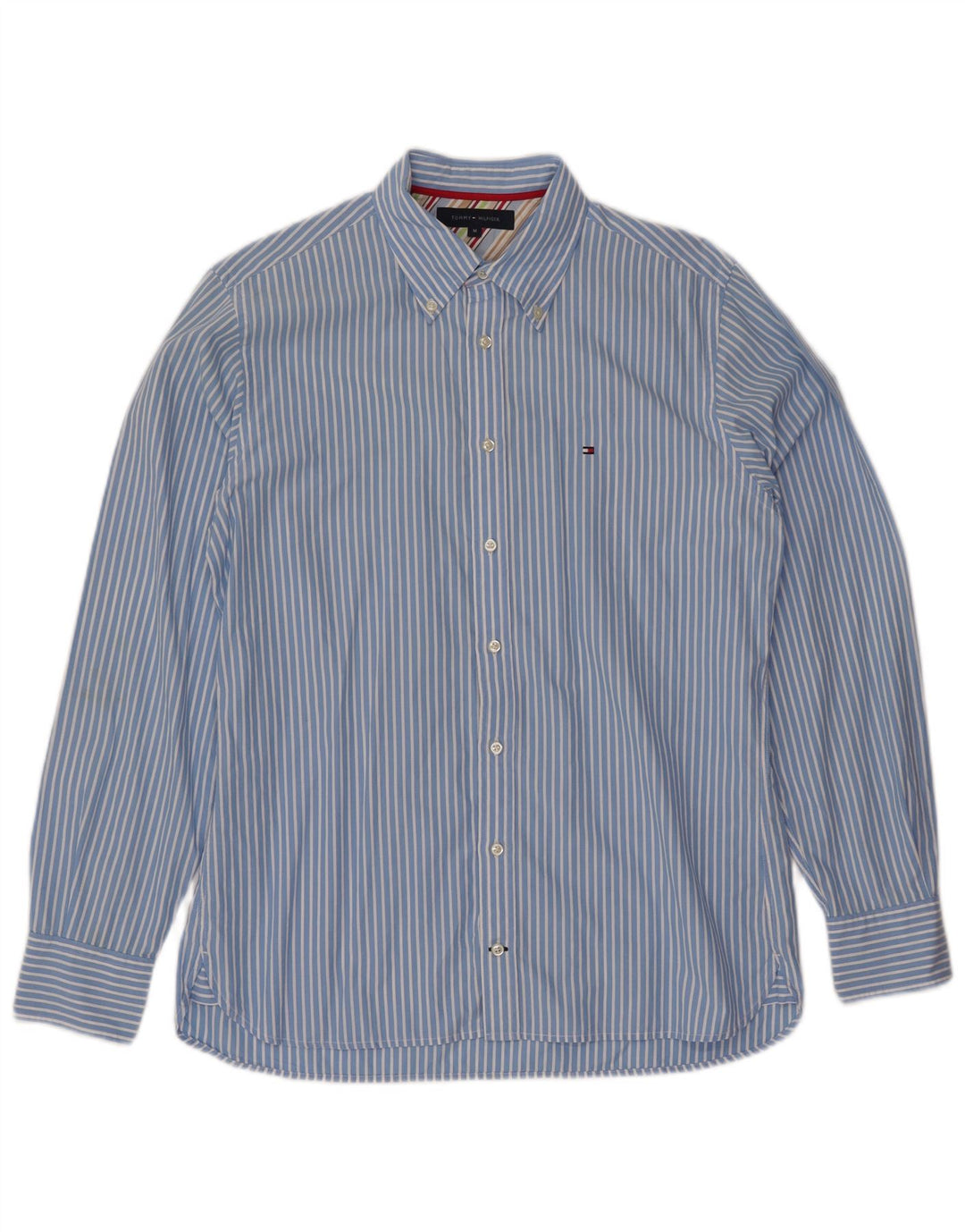 Camisa masculina TOMMY HILFIGER de algodão listrado azul médio