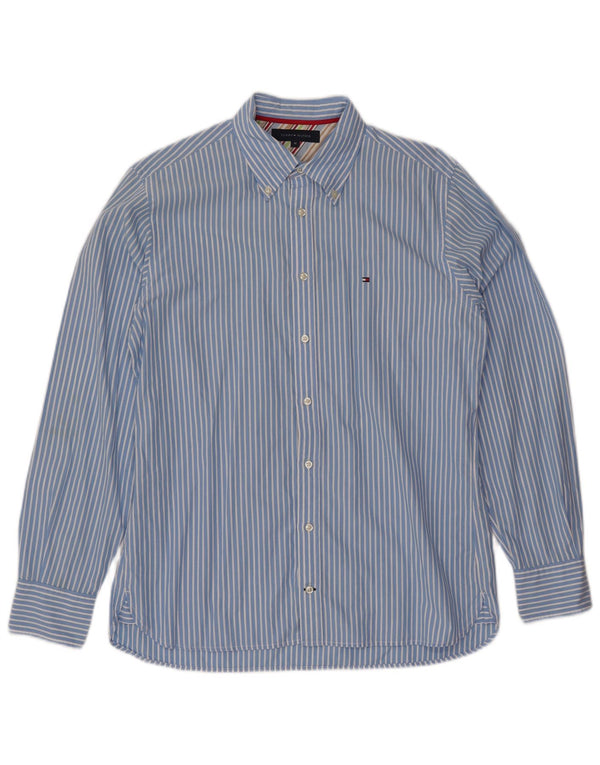 Camisa masculina TOMMY HILFIGER de algodão listrado azul médio