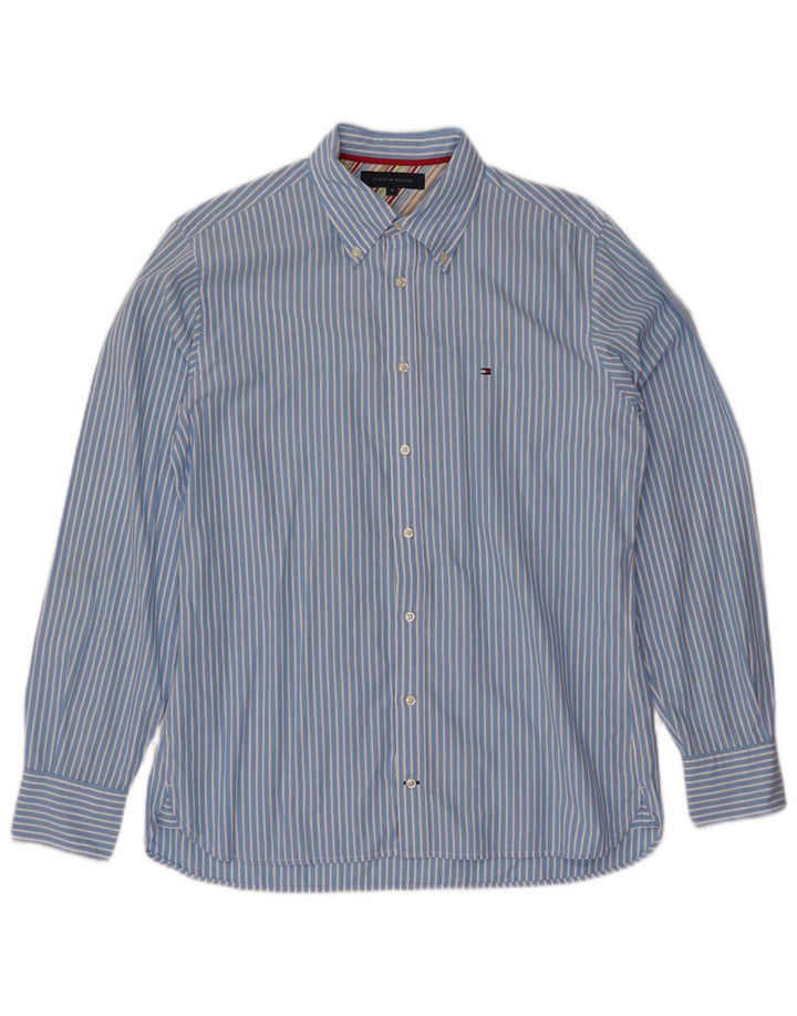 Camisa masculina TOMMY HILFIGER de algodão listrado azul médio