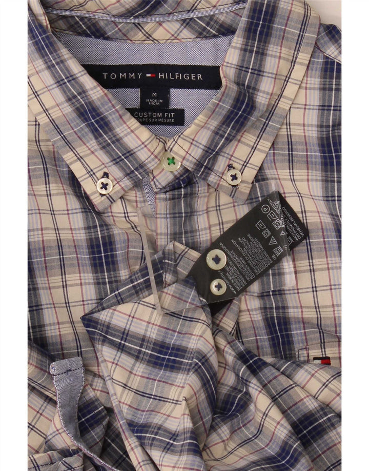 Camisa masculina Tommy Hilfiger Custom Fit de algodão xadrez azul médio