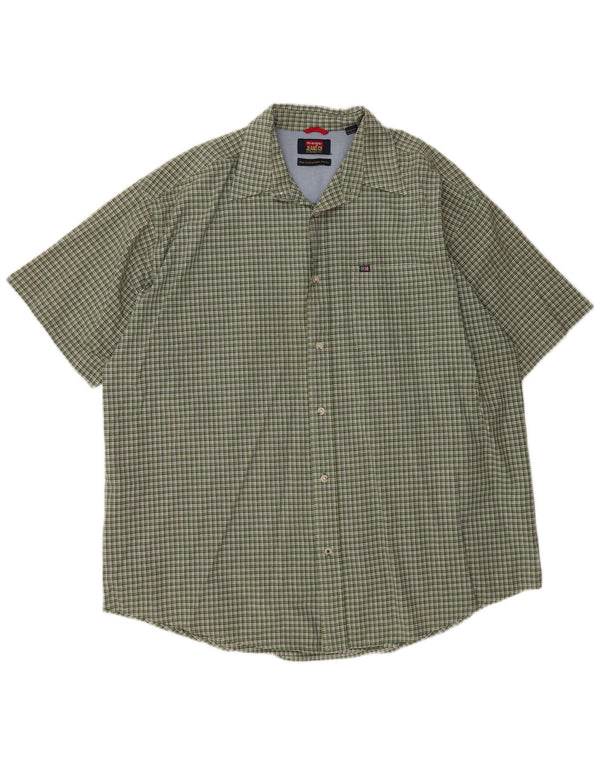 Camisa Wrangler masculina de manga curta XL verde algodão xadrez
