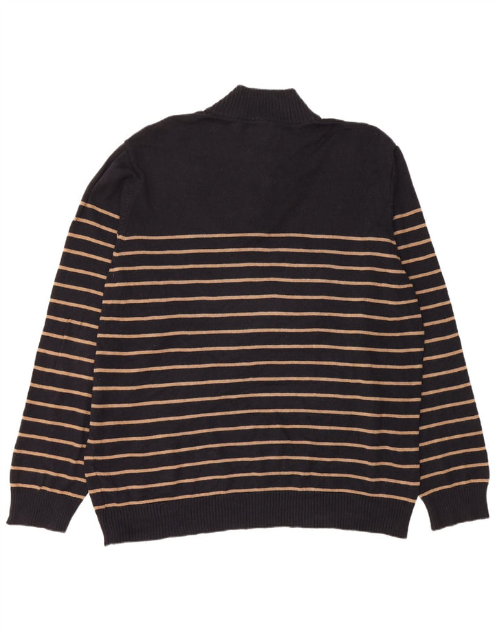 Suéter masculino BLUE HARBOR com zíper e gola 2XL de algodão listrado preto