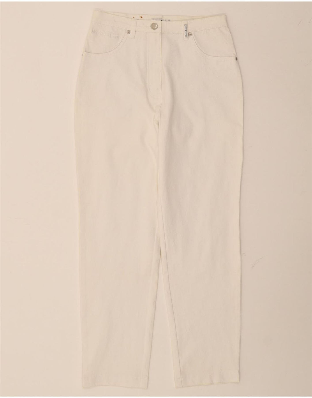 MICHELE BOYARD Womens Straight Casual Trousers W28 L28 White Cotton Vintage Michele Boyard and Second-Hand Michele Boyard from Messina Hembry 