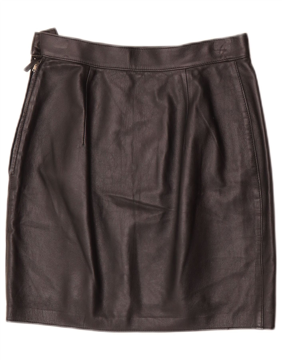 Mini saia feminina vintage de couro W28 média preta