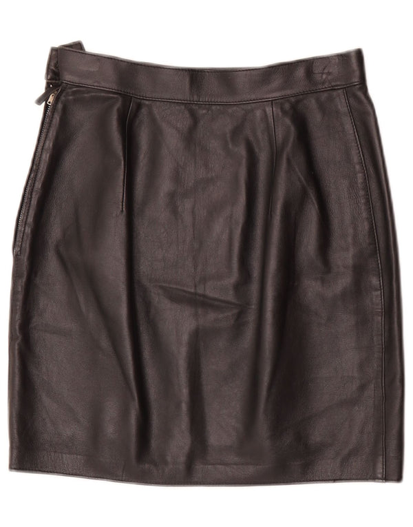 Mini saia feminina vintage de couro W28 média preta
