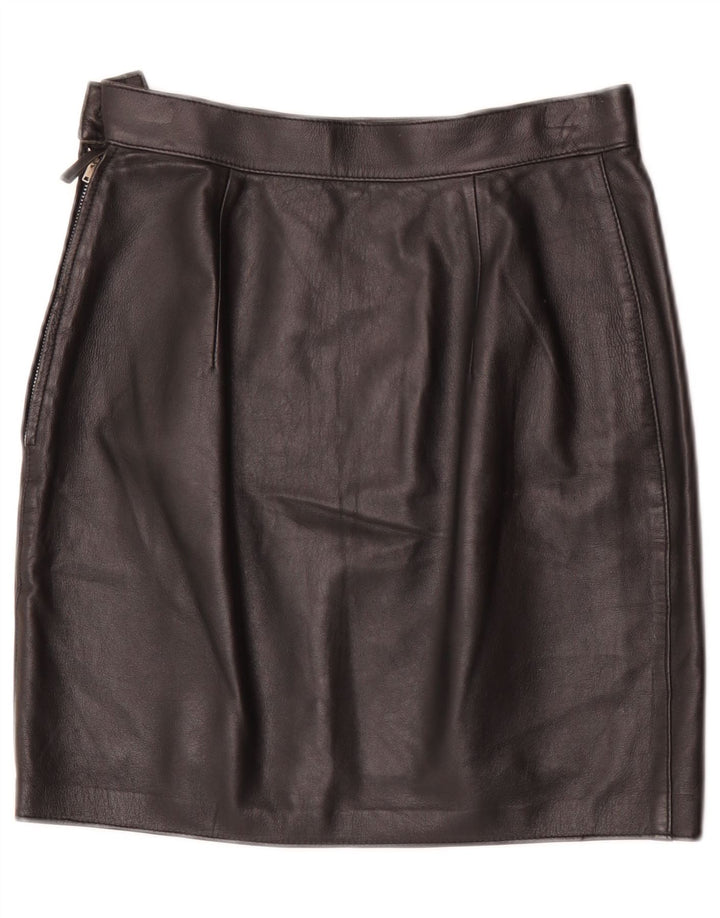 Mini saia feminina vintage de couro W28 média preta