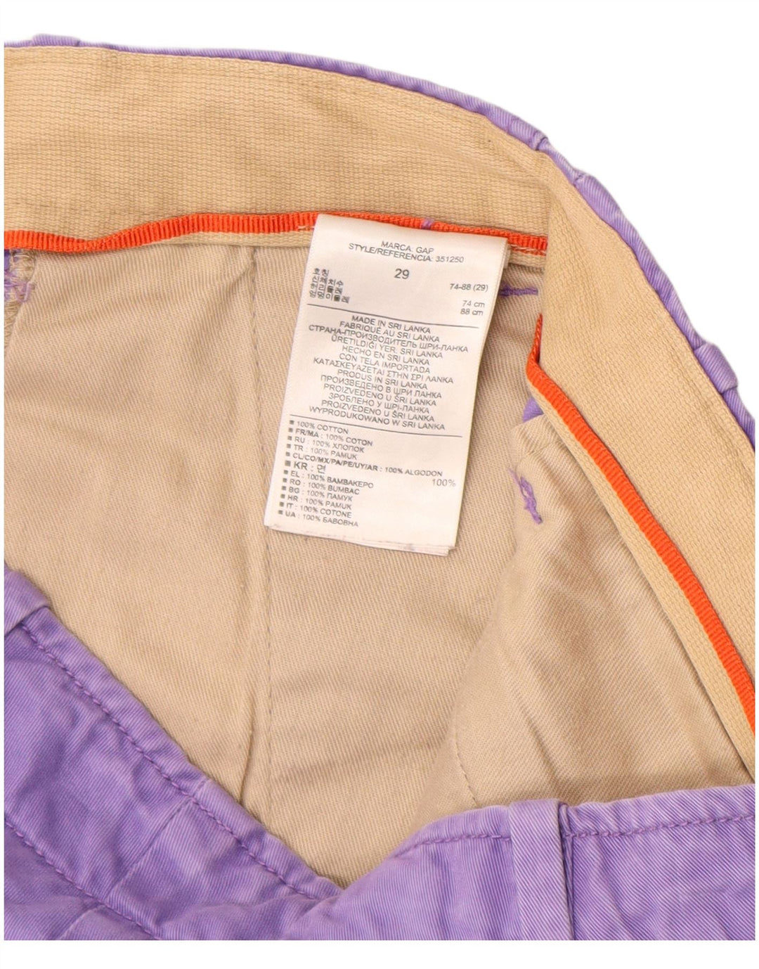 Shorts Chino Masculino Gap W29 Algodão Roxo Médio