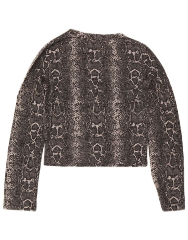 Zara Womens Trafaluc Crop Top Manga Longa UK 12 Cinza Médio Animal Print