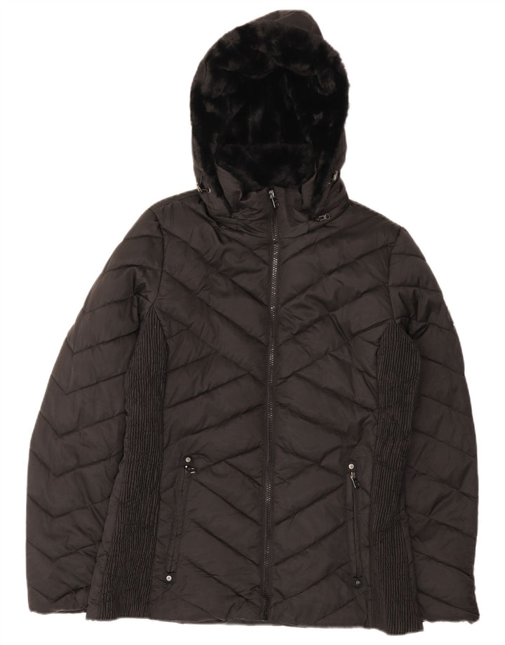 Jaqueta feminina acolchoada com capuz Nautica UK 14 poliéster preto médio