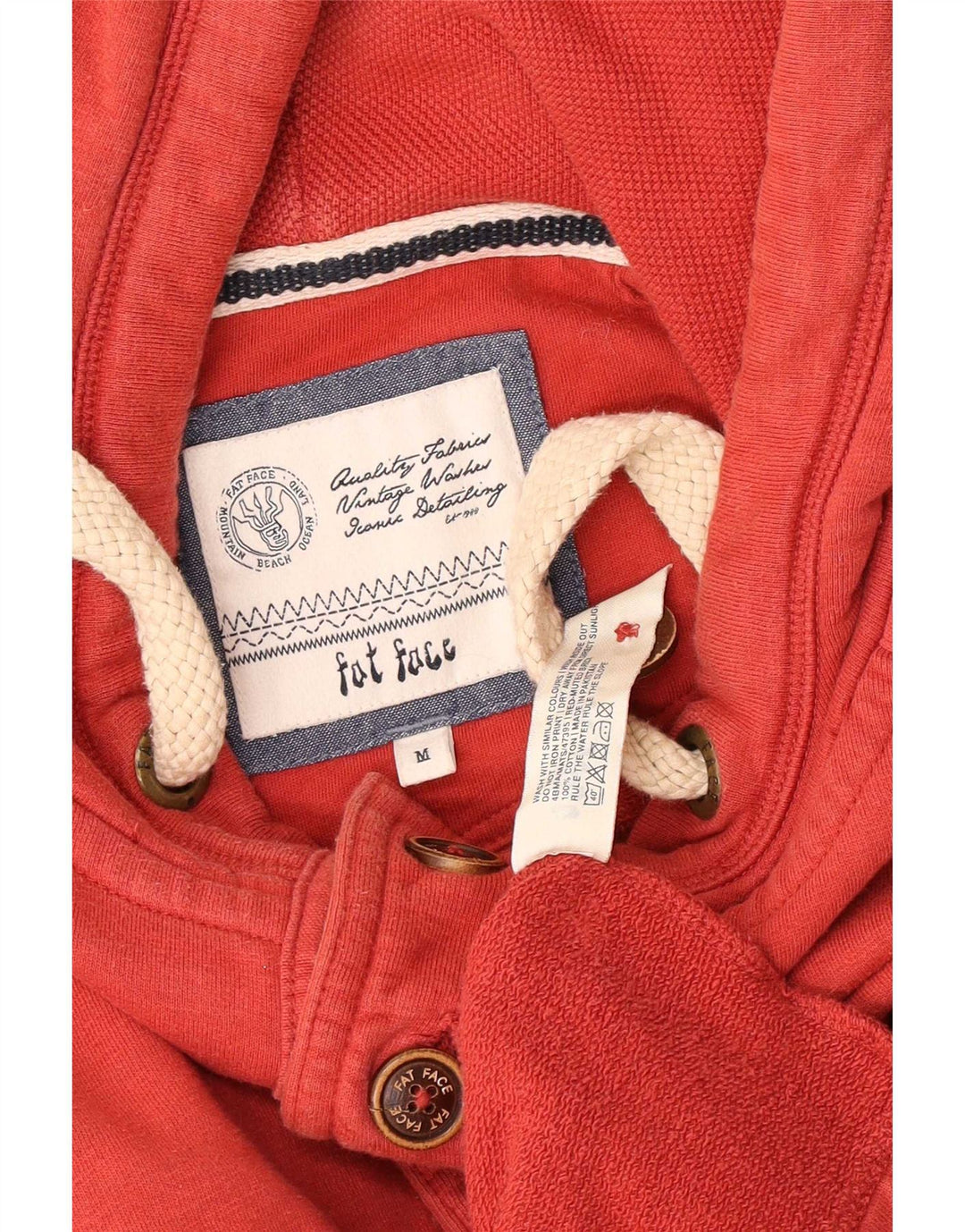 Fat Face Masculino Botão Pescoço Hoodie Jumper Algodão Vermelho Médio