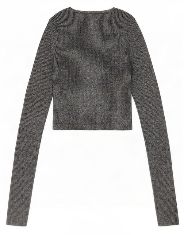 Blusa cropped feminina Zara UK 8 pequena viscose manchada prateada