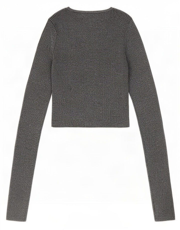 Blusa cropped feminina Zara UK 8 pequena viscose manchada prateada