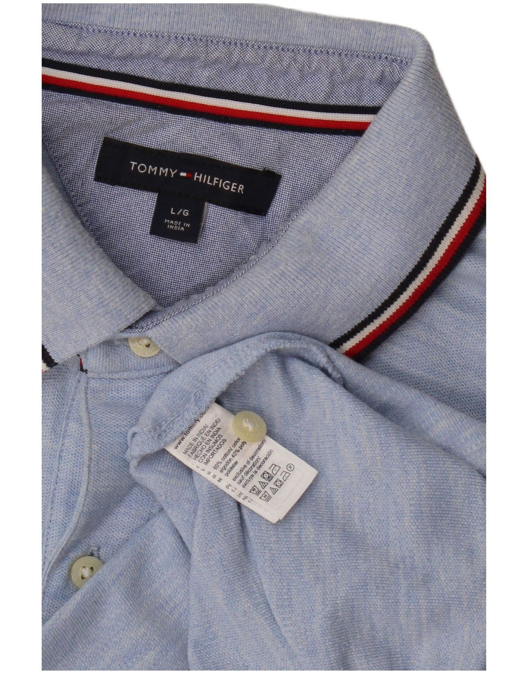 Camisa polo masculina Tommy Hilfiger grande algodão manchado azul