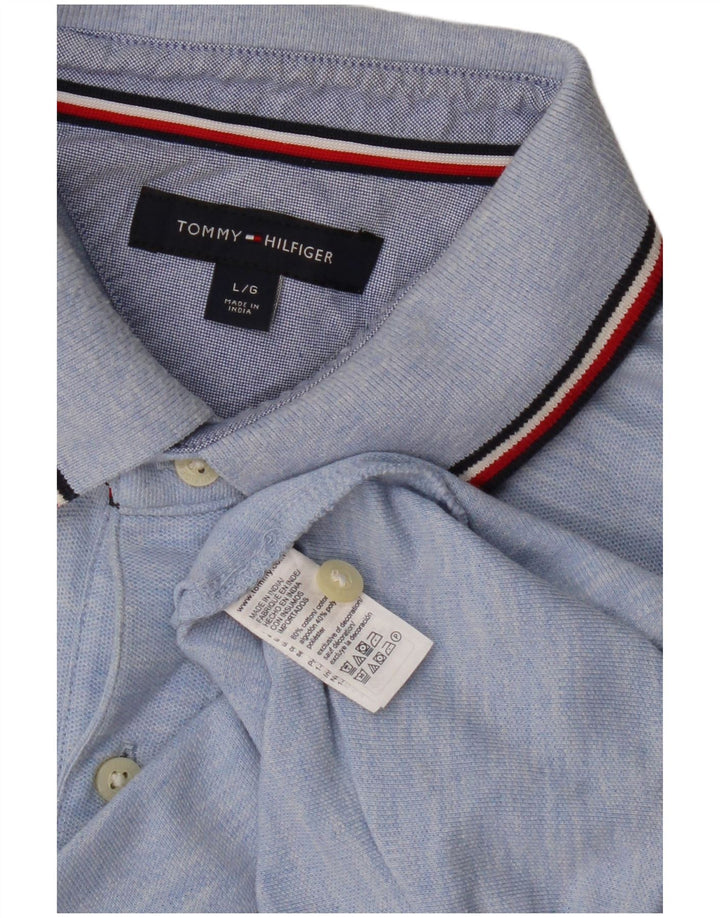 Camisa polo masculina Tommy Hilfiger grande algodão manchado azul