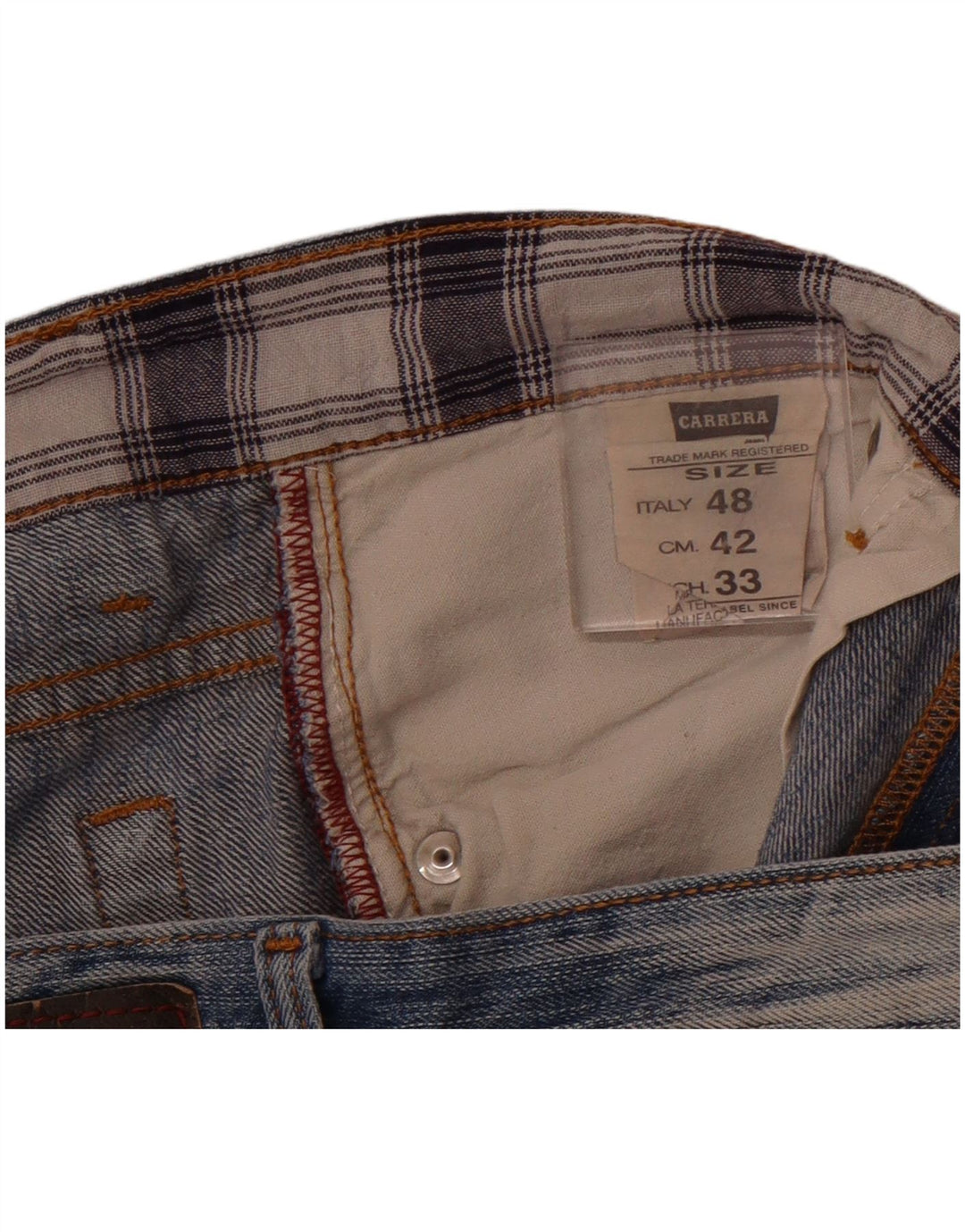 Shorts jeans masculinos desgastados CARRERA IT 48 médio W33 algodão azul